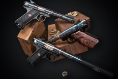 A family of new Turnbull finished Ruger Mark IV pistols with color case hardened barrels