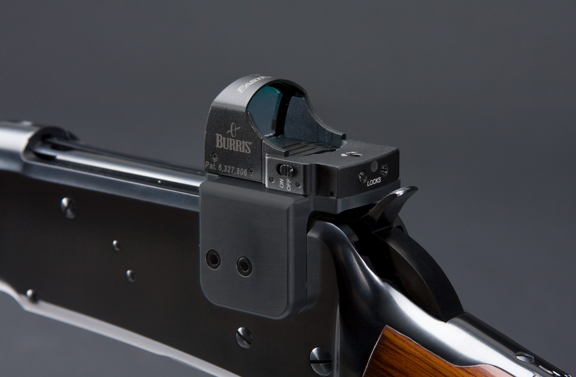 Photo of a red dot mount for Vortex Venom, Burris FastFire 3, and other red dot reflex sights, made by Turnbull Restoration for Winchester Model 94 and Model 1892 lever action rifle receivers