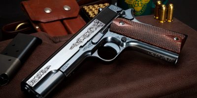 Engraved Turnbull Model 1911 with high polish charcoal bluing