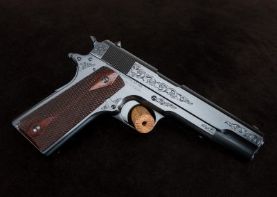 Engraved Turnbull Restoration Model 1911 with high polish charcoal blue