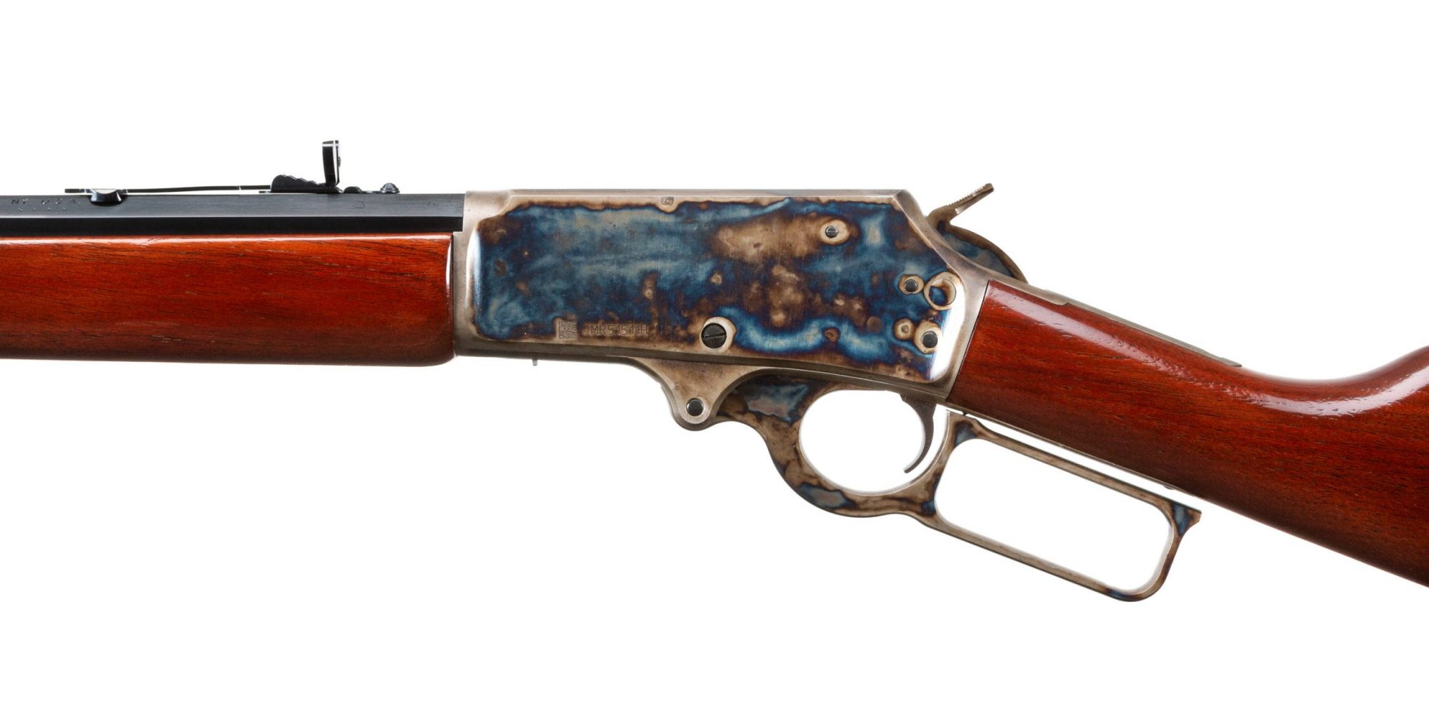 Photo of Marlin 1895CB chambered in .470 Turnbull, featuring Turnbull Restoration color case hardened action and forend cap