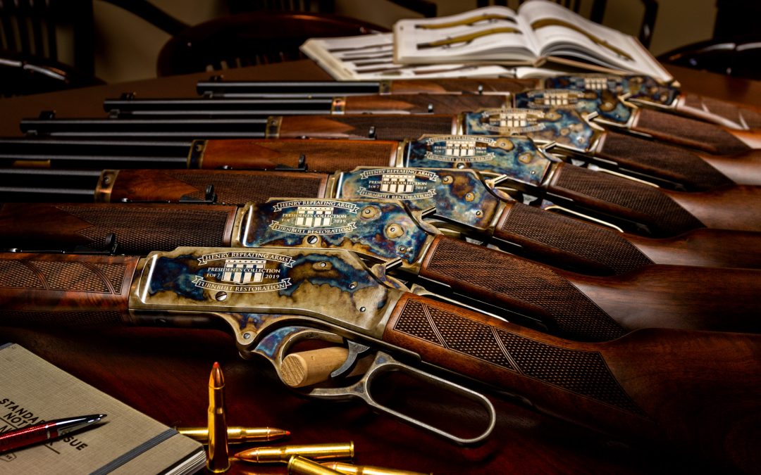 Photograph of the Henry Repeating Arms - Turnbull Restoration President's Collection, featuring Turnbull's bone charcoal color case hardening