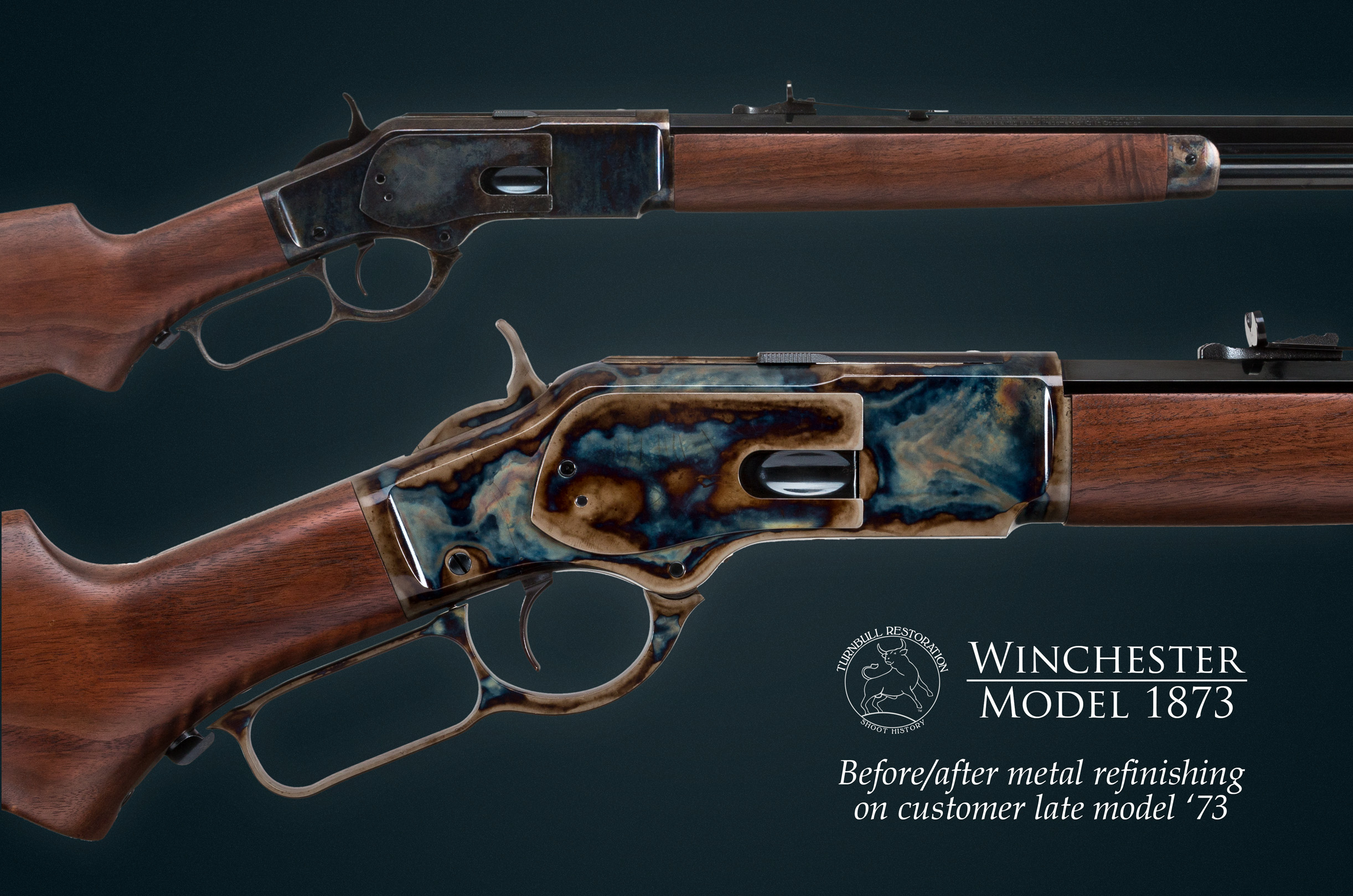 Photo of Turnbull Restoration color case hardening as applied to a late model Winchester 1873