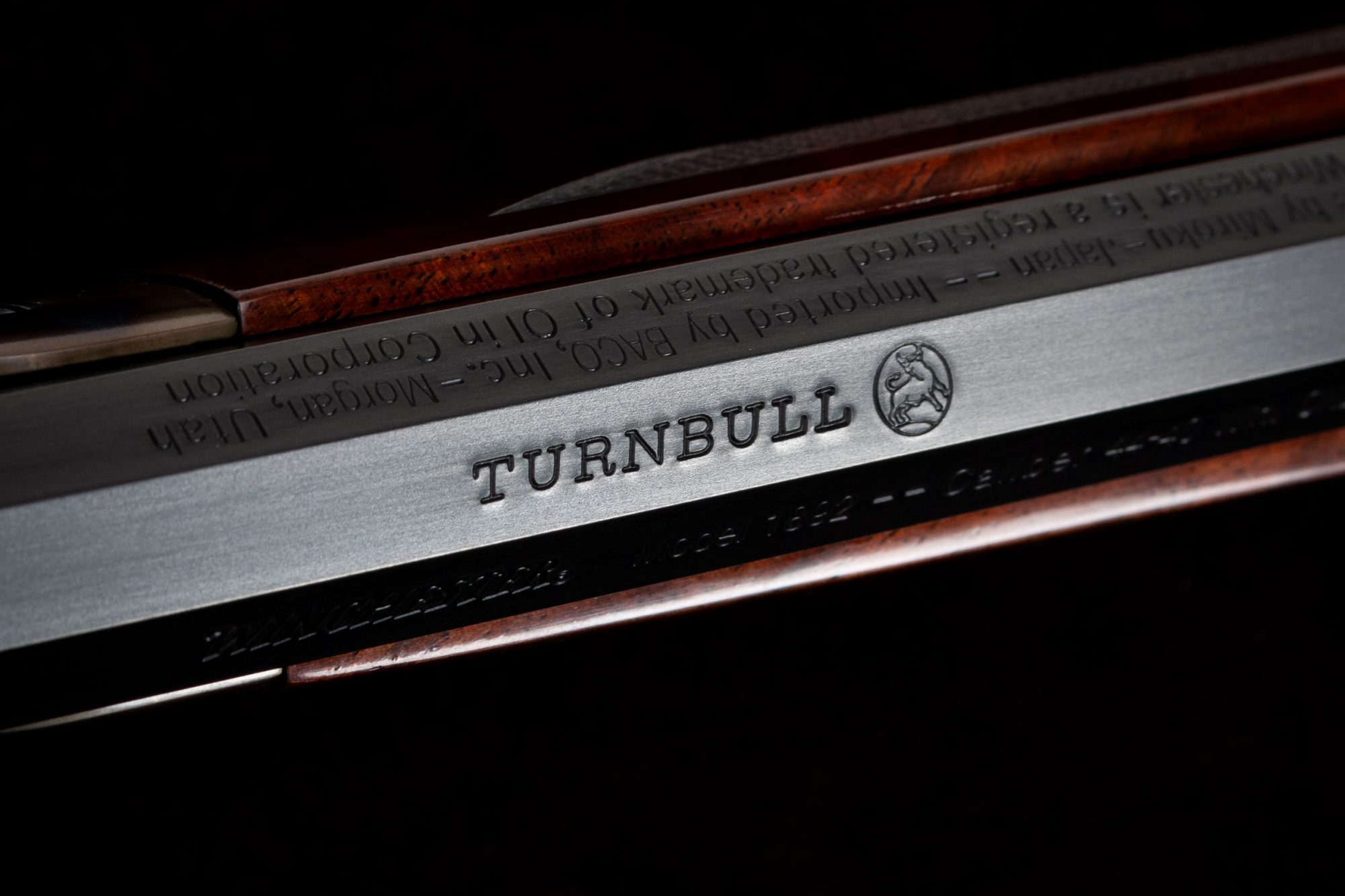 Photo of a Turnbull Finished Winchester 1892 Deluxe Takedown, featuring case color hardening, rust blue barrel and magazine tube finish, and hand-rubbed oil wood finish