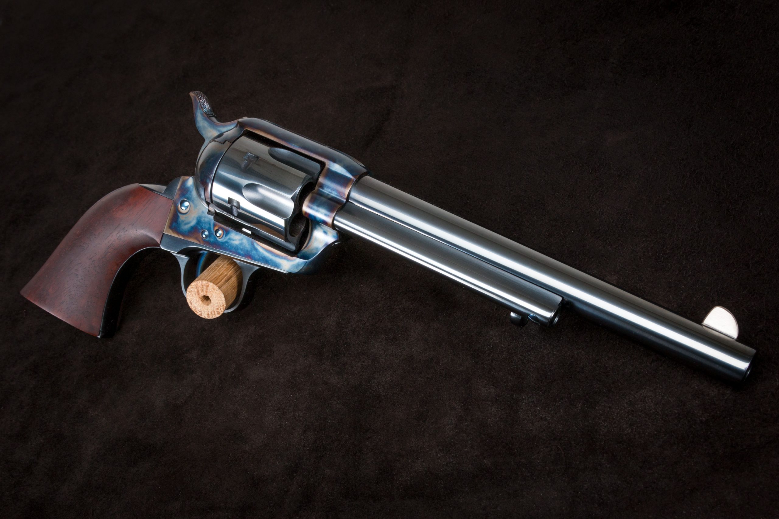 Photo of a Uberti Single Action Army revolver, with color case hardened frame by Turnbull Restoration