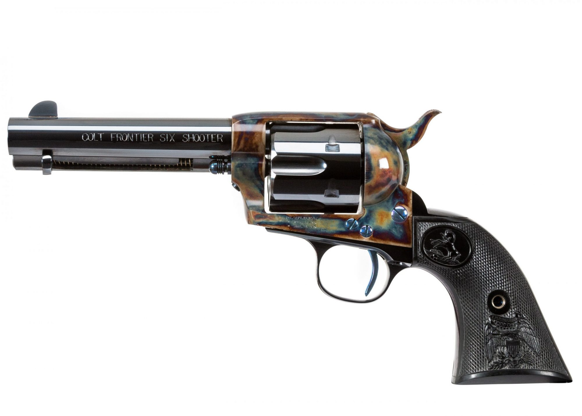 Photo of a restored Colt Frontier Six Shooter Single Action, featuring period-correct metal finishes by Turnbull Restoration
