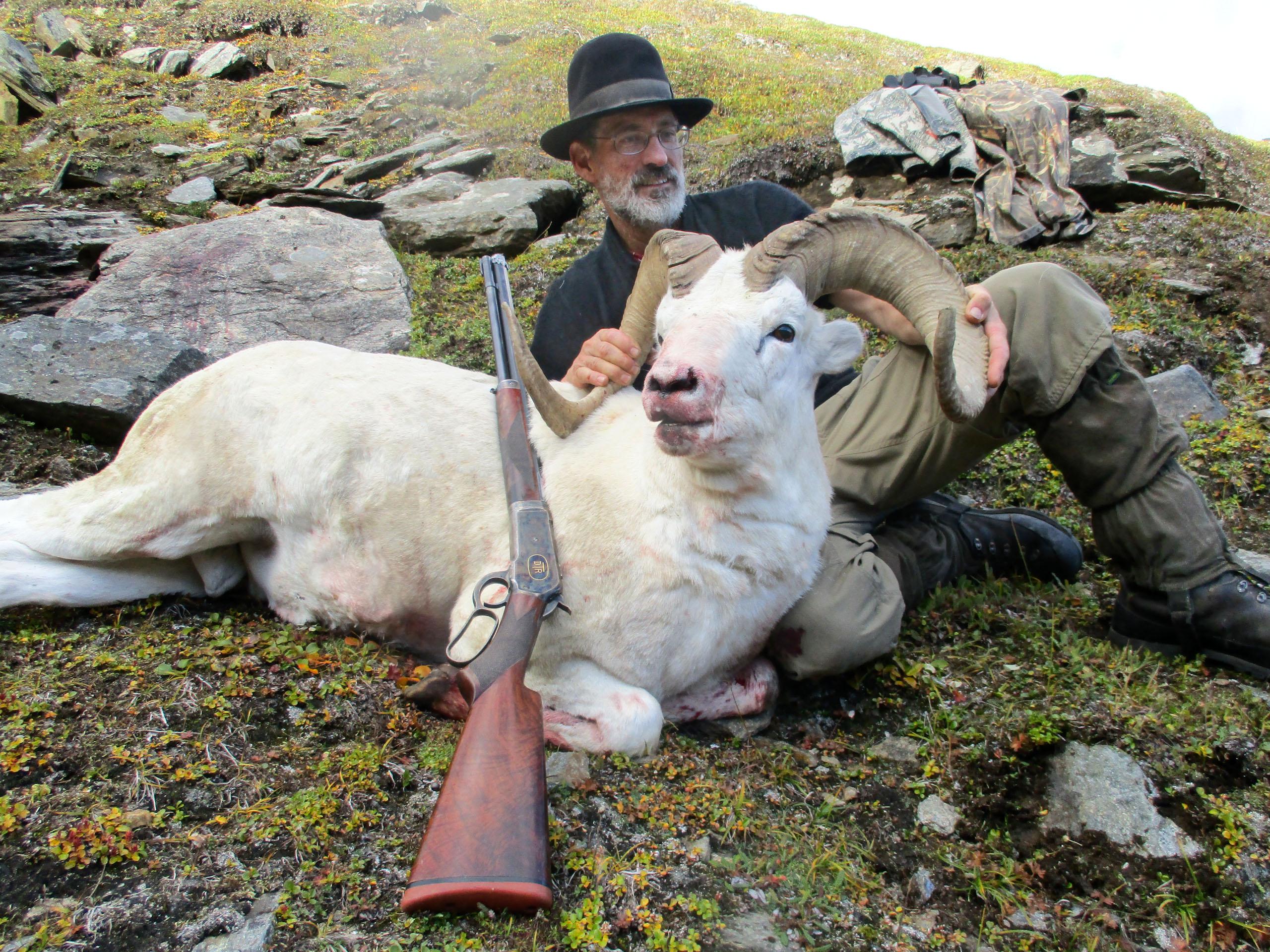 Photo of Doug Turnbull's 2016 Dall sheep hunt in the Alaskan Brooks Range, using his restored Winchester 1886 in .475 Turnbull