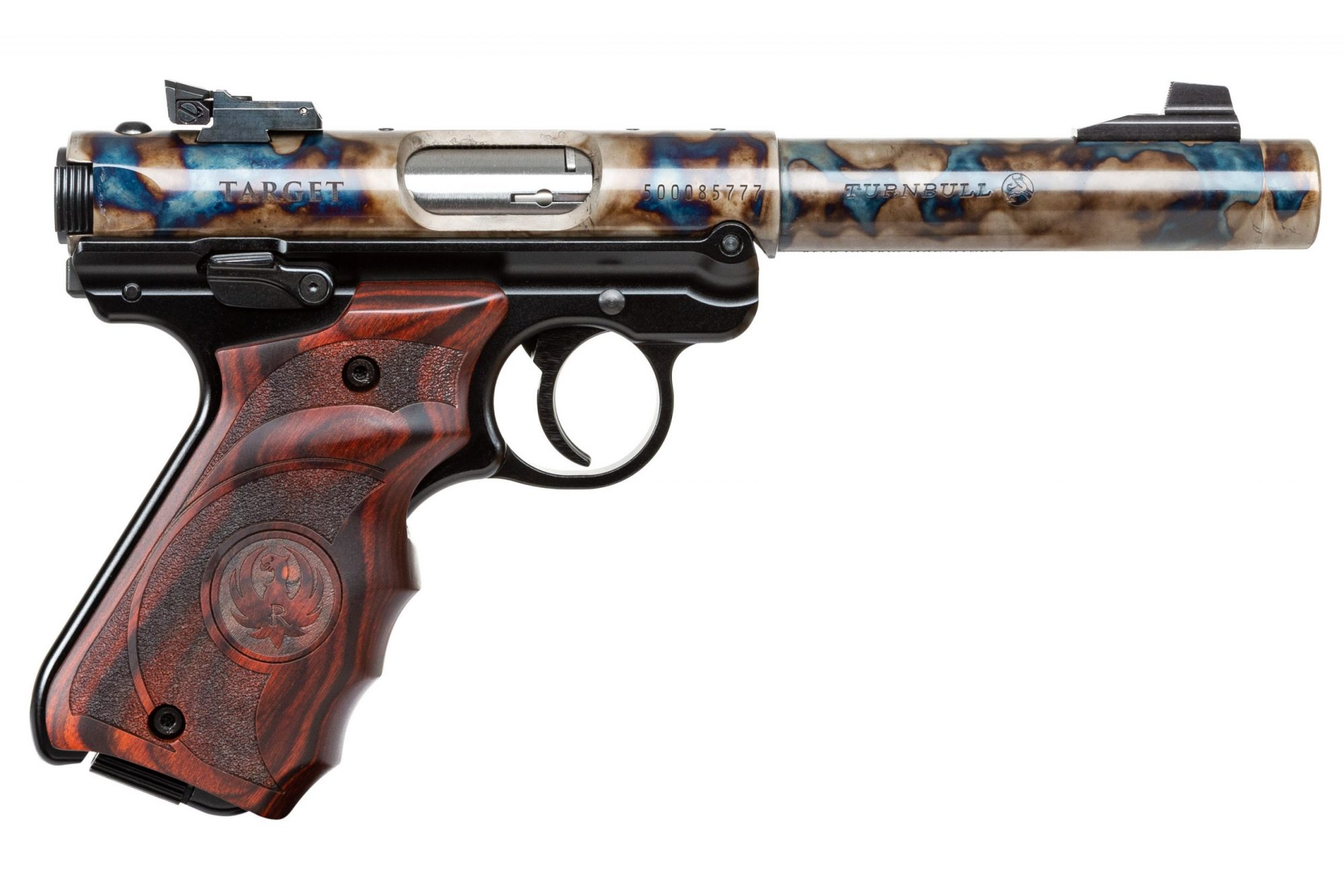 Photo of a Ruger Mark IV with color case hardened barrel by Turnbull Restoration