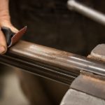 Photo of a Francotte Belgian 12 gauge side by side shotgun in restoration process performed by Turnbull Restoration