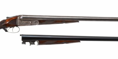 Photo of a pre-owned Parker BH 12 gauge side by side shotgun, being sold as-is by Turnbull Restoration of Bloomfield, New York