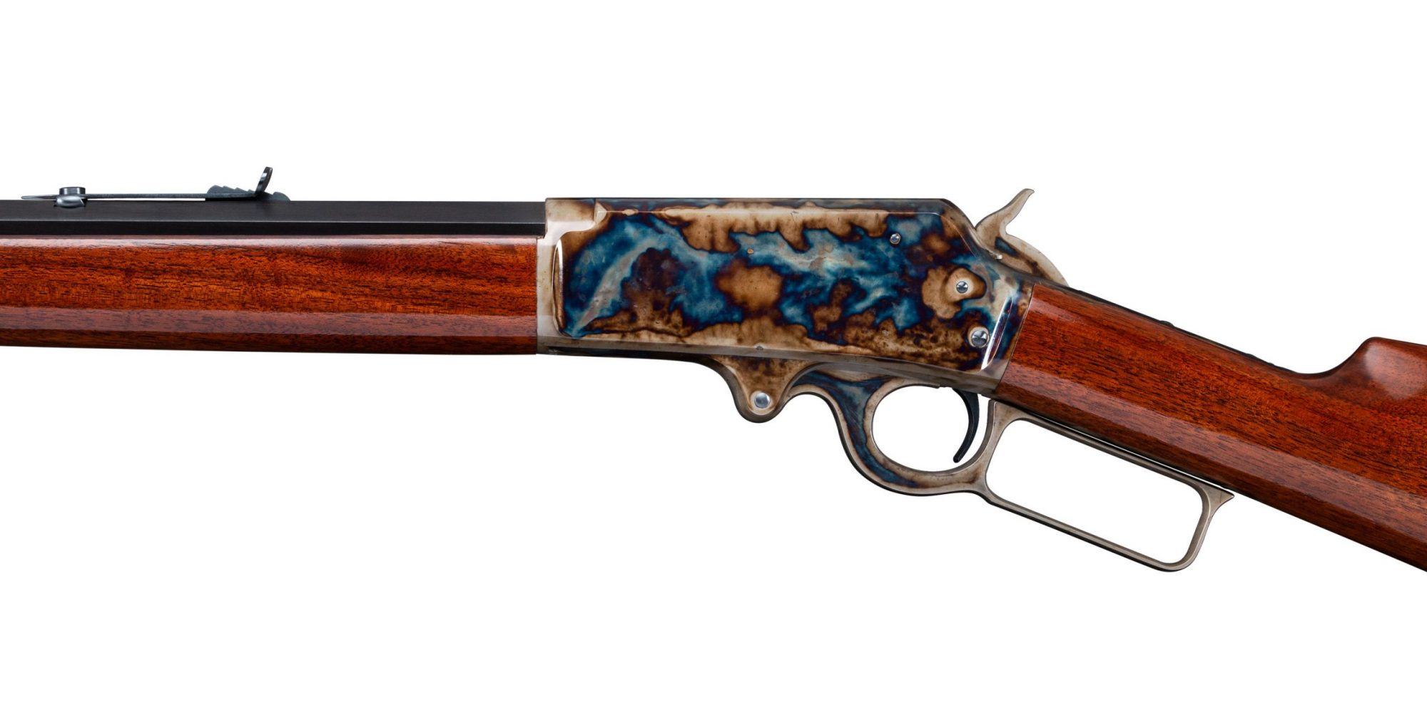 Photo of a restored Marlin Model 1893, featuring bone charcoal color case hardening, by Turnbull Restoration of Bloomfield, NY