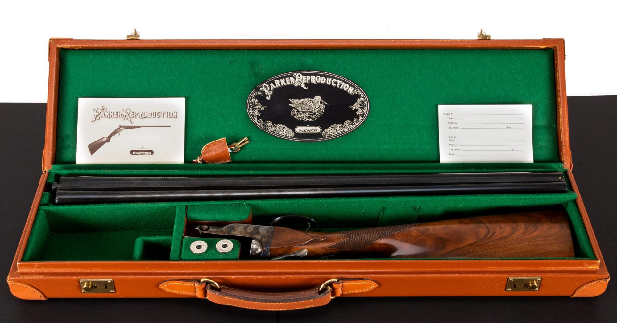 Photo of a pre-owned Parker Reproduction 12 Gauge DHE Steel Shot Special case, for sale by Turnbull Restoration in Bloomfield, NY