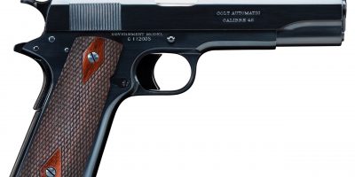 Photo of a Colt Government Model 1911 Commercial, restored by Turnbull Restoration and featuring all period-correct finishes including charcoal bluing