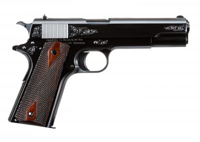 Photo of a new Turnbull Model 1911 WWI, featuring charcoal bluing and engraving