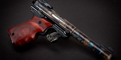 Photo of a Turnbull Finished Ruger Mark IV, featuring bone charcoal color case hardening by Turnbull Restoration of Bloomfield, NY