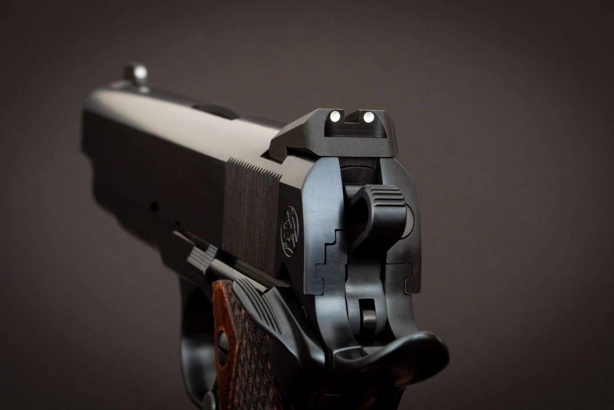 Photo of a Turnbull Model 1911 Commander, featuring traditional charcoal bluing