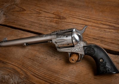 Photo of a new Colt SAA revolver, featuring engraving by Turnbull Restoration of Bloomfield, NY