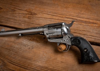 Photo of a new Colt SAA revolver, featuring engraving by Turnbull Restoration of Bloomfield, NY