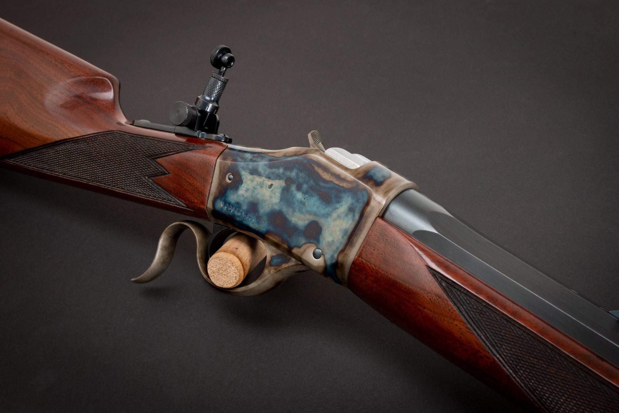 Photo of a Turnbull Finished Winchester 1885 High Wall, featuring restoration grade metal and wood finishes by Turnbull Restoration of Bloomfield, NY