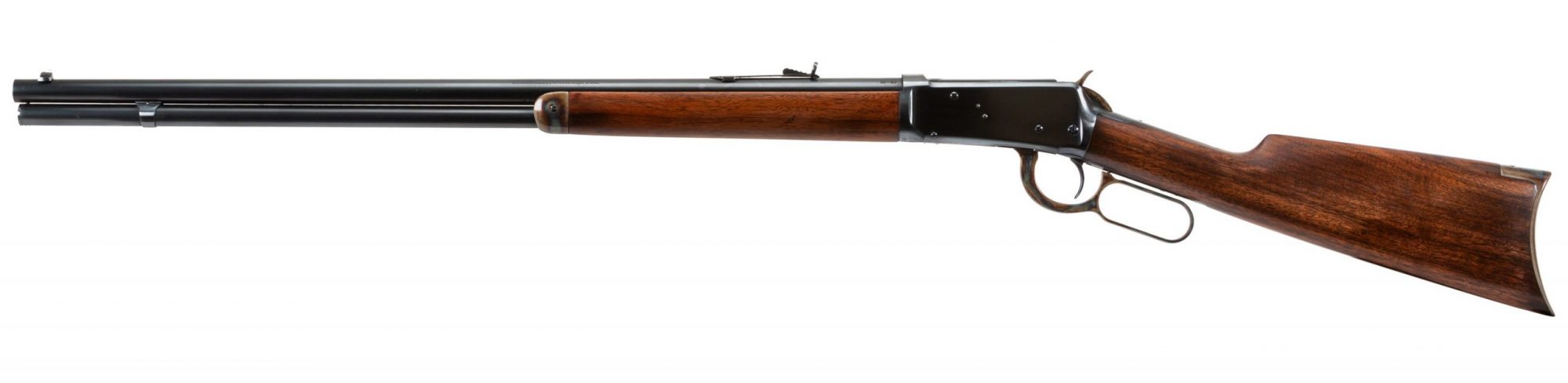 Photo of a Winchester Model 1894 from 1909, featuring color case hardening and charcoal bluing by Turnbull Restoration