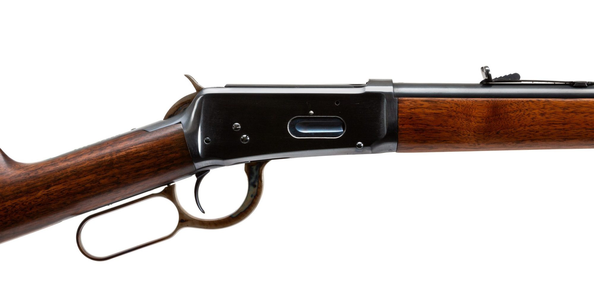 Photo of a Winchester Model 1894 from 1909, featuring color case hardening and charcoal bluing by Turnbull Restoration