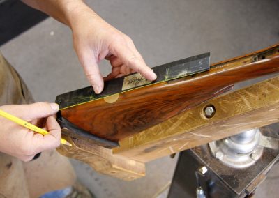 Photo of a Parker BHE 12 gauge shotgun restoration in process at Turnbull Restoration Co.