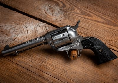 Photo of a Colt Third Generation SAA Revolver, featuring engraving before metal finishes by Turnbull Restoration of Bloomfield, NY