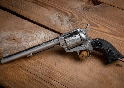 Photo of a Colt Third Generation SAA Revolver, featuring engraving before metal finishes by Turnbull Restoration of Bloomfield, NY