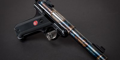 Photo of a Turnbull finished Ruger Mark IV featuring bone charcoal color case hardening
