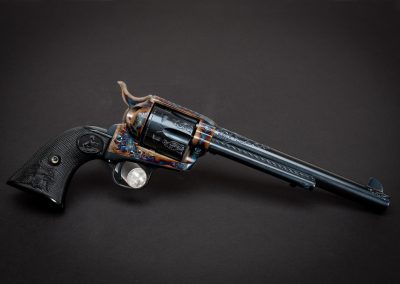 Photo of a Colt Third Generation SAA Revolver, featuring engraving and restoration grade metal finishes by Turnbull Restoration of Bloomfield, NY