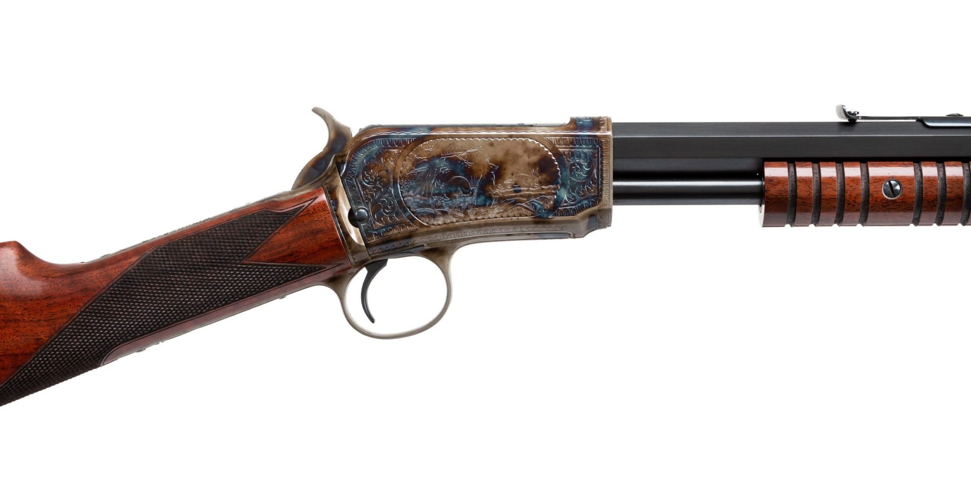 Photo of a restored engraved Winchester Model 1890 rifle by Turnbull Restoration of Bloomfield, NY