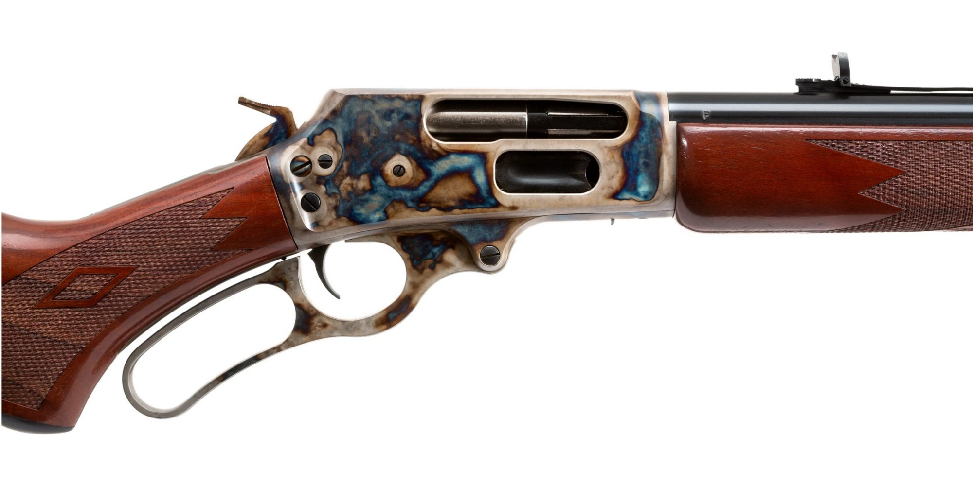 Photo of a Turnbull finished Marlin 1895 featuring bone charcoal color case hardening