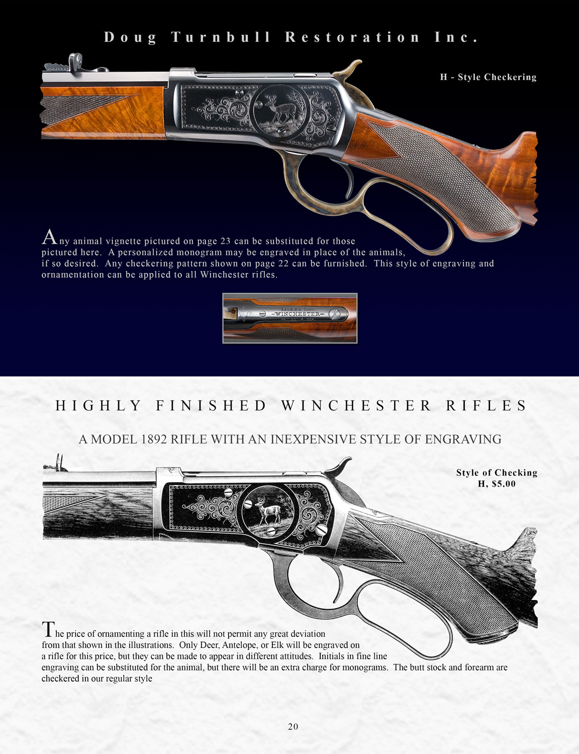 Page from the Winchester Highly Finished Firearms catalog, by Turnbull Restoration of Bloomfield, NY