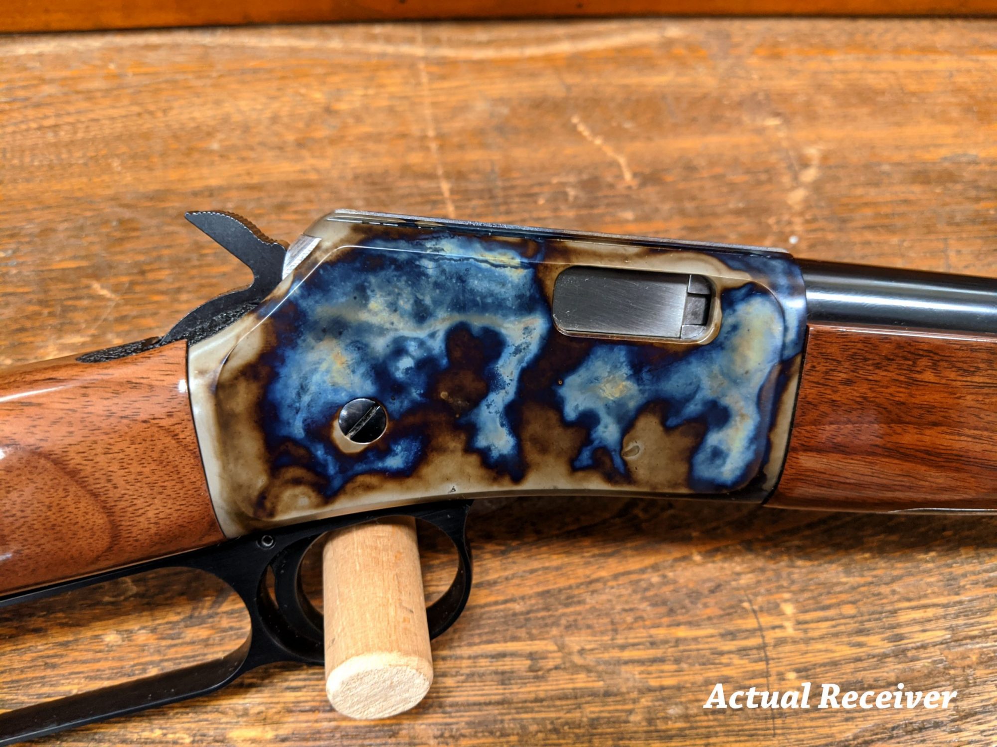 Photo of a Turnbull Finished Browning BL-22, featuring bone charcoal color case hardening by Turnbull Restoration of Bloomfield, NY