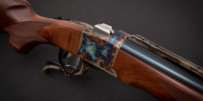 Photo of a Ruger No. 1 in .475 Turnbull, featuring bone charcoal color case hardening by Turnbull Restoration of Bloomfield, NY