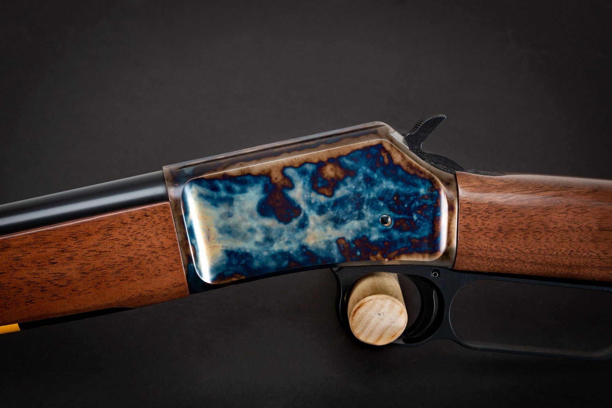 Photo of a Turnbull Finished Browning BL-22, featuring bone charcoal color case hardening by Turnbull Restoration of Bloomfield, NY