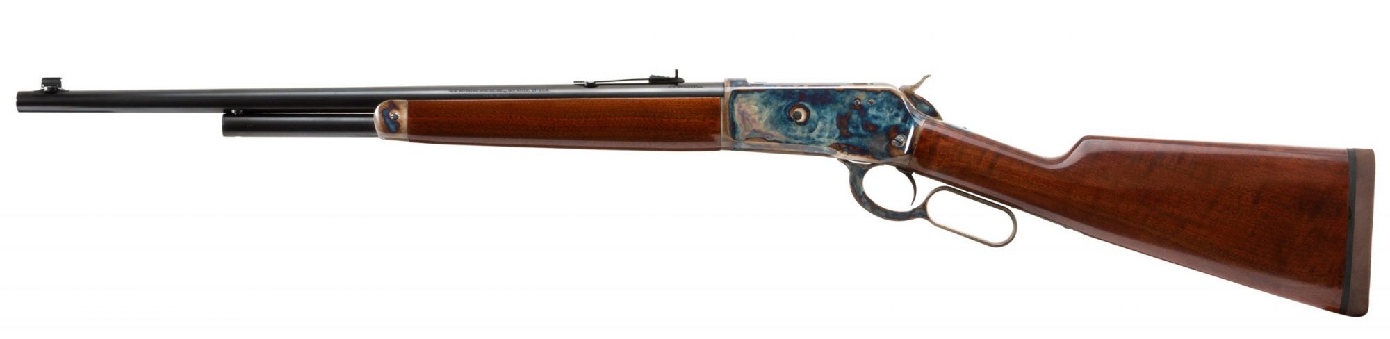 Photo of a Winchester Model 1886 reproduction - The Turnbull Restoration Model 1886 features classic era metal finishes including bone charcoal color case hardening, charcoal bluing and rust bluing