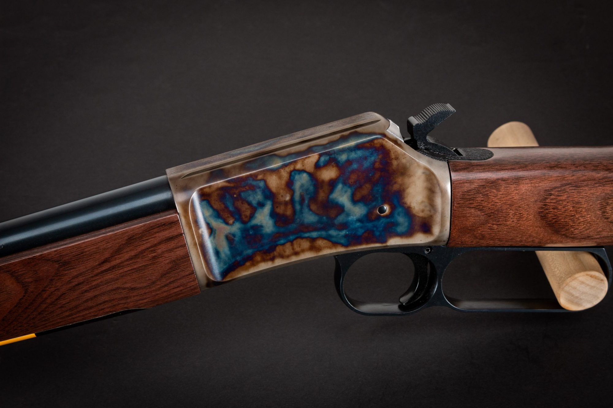 Photo of a Turnbull finished Browning BL-22, featuring bone charcoal color case hardening by Turnbull Restoration of Bloomfield, NY