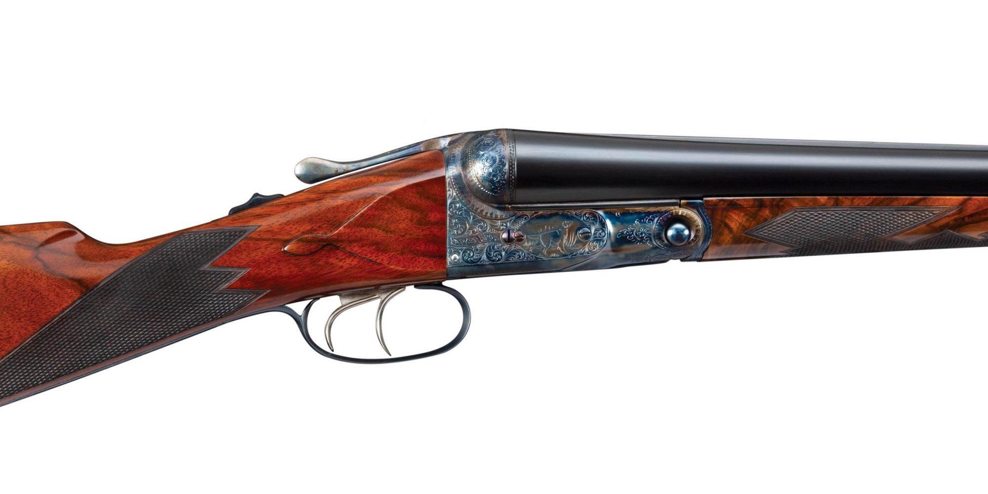 Photo of a Parker DHE side by side shotgun, after restoration by Turnbull Restoration Co. of Bloomfield, NY