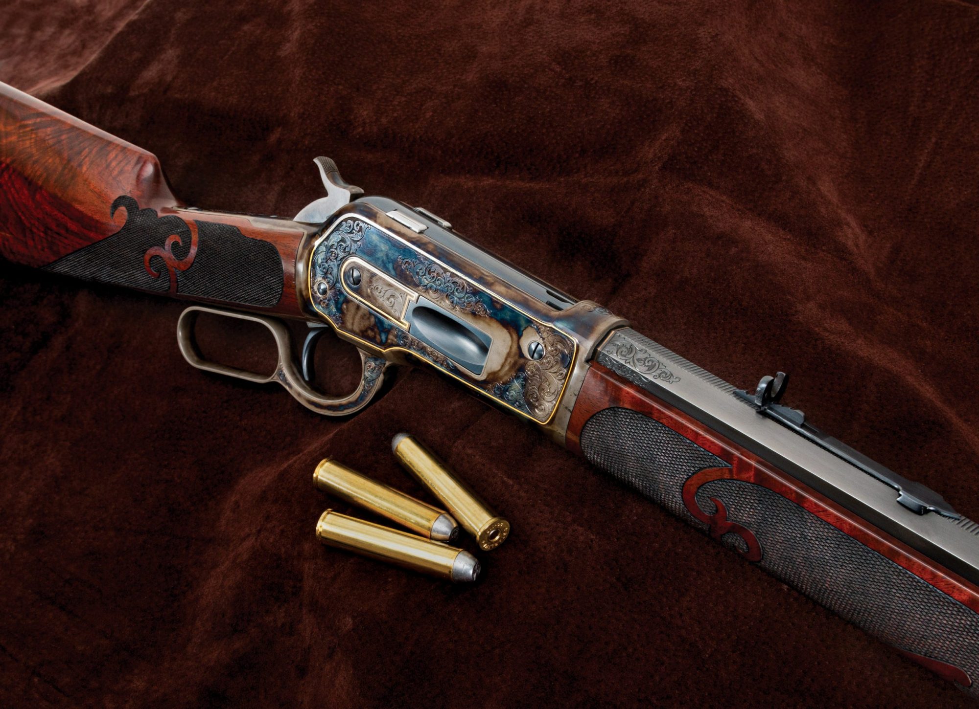 Photo of a restored and upgraded Winchester Model 1886 from 1892 chambered in .50-110. Period-correct restoration performed by Turnbull Restoration of Bloomfield, NY