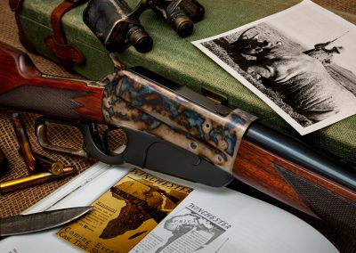 Photo of a color case hardened Winchester 1895, featuring bone charcoal color case hardening by Turnbull Restoration of Bloomfield, NY