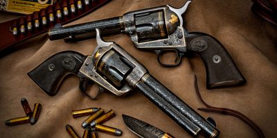 Photo of a consecutive-numbered pair of 2nd Generation Colt Single Action Army revolvers, restored and for sale by Turnbull Restoration of Bloomfield, NY