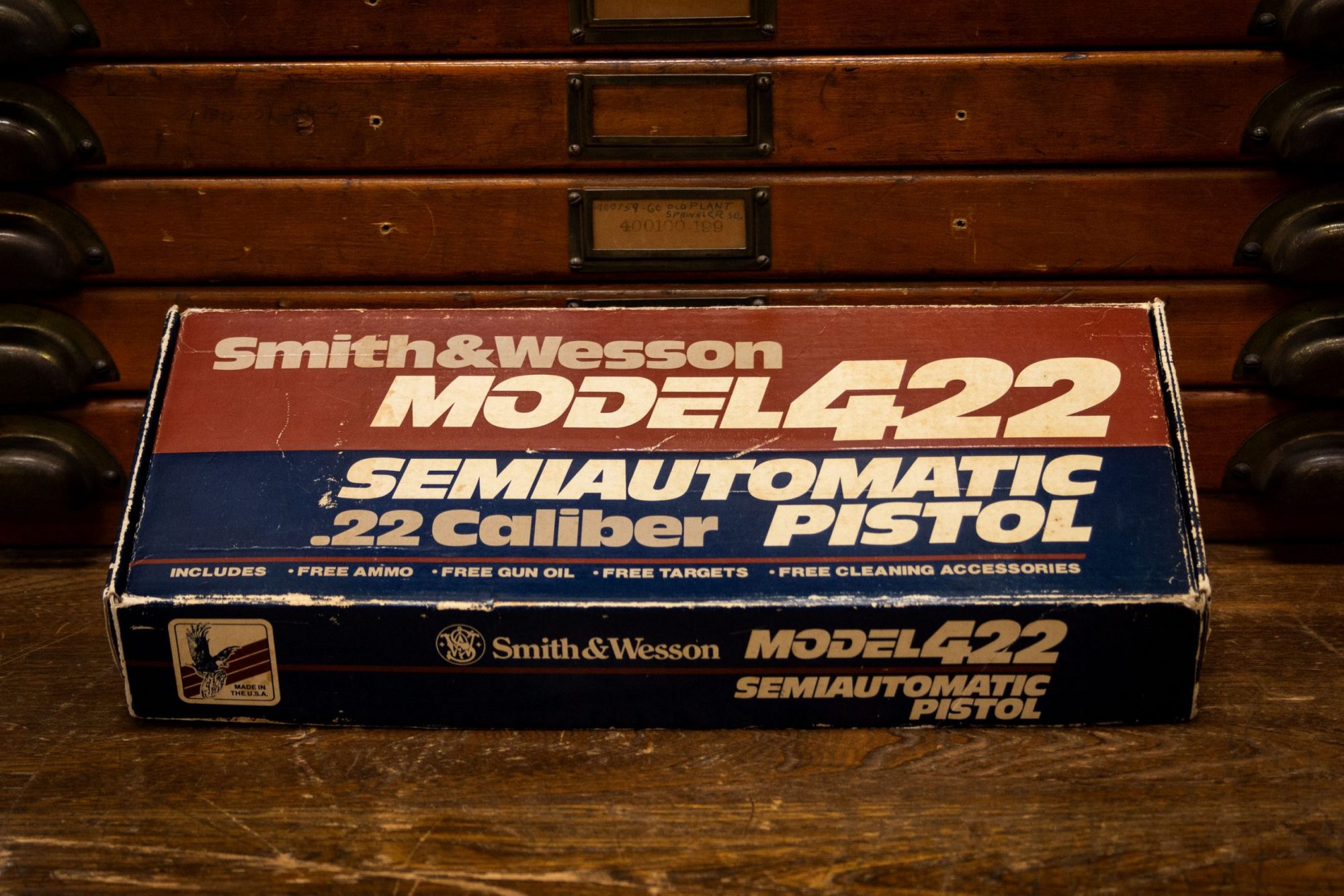 Photo of the original box for a pre-owned Smith & Wesson Model 422, for sale by Turnbull Restoration of Bloomfield, NY