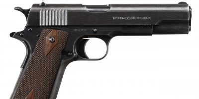 Photo of a Colt Model 1911 from 1917 in original condition (with exception of newly-stamped "United States Property" on left of frame, for sale by Turnbull Restoration of Bloomfield, NY