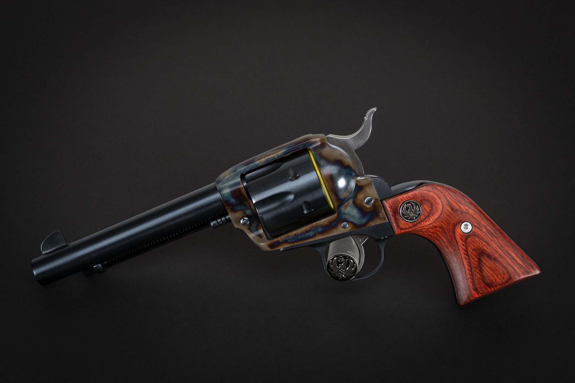 Photo of a Ruger New Vaquero single action revolver, featuring restoration-grade metal finishes by Turnbull Restoration of Bloomfield, NY
