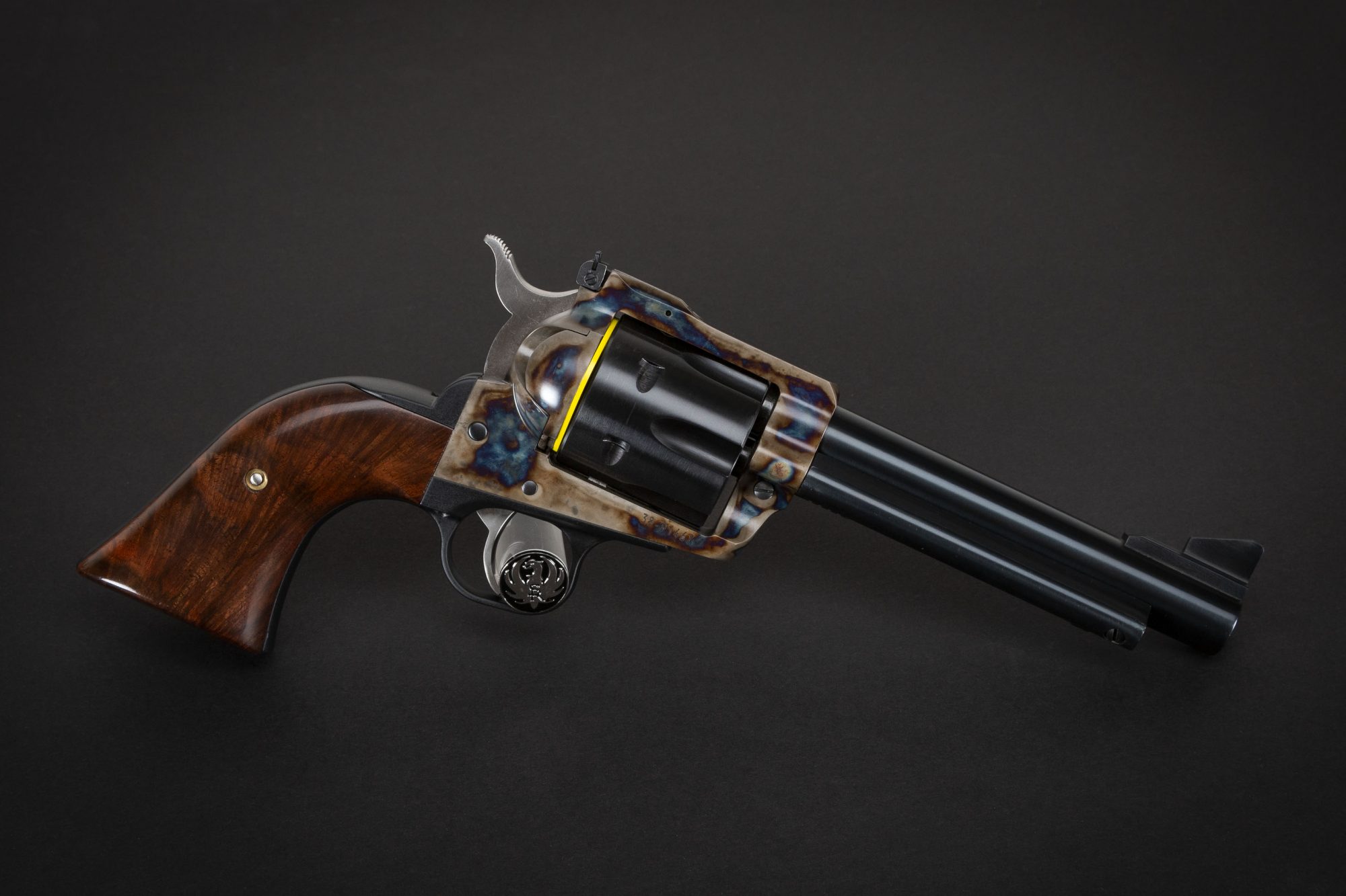 Photo of a Ruger New Model Blackhawk single action revolver, featuring restoration-grade metal finishes by Turnbull Restoration of Bloomfield, NY