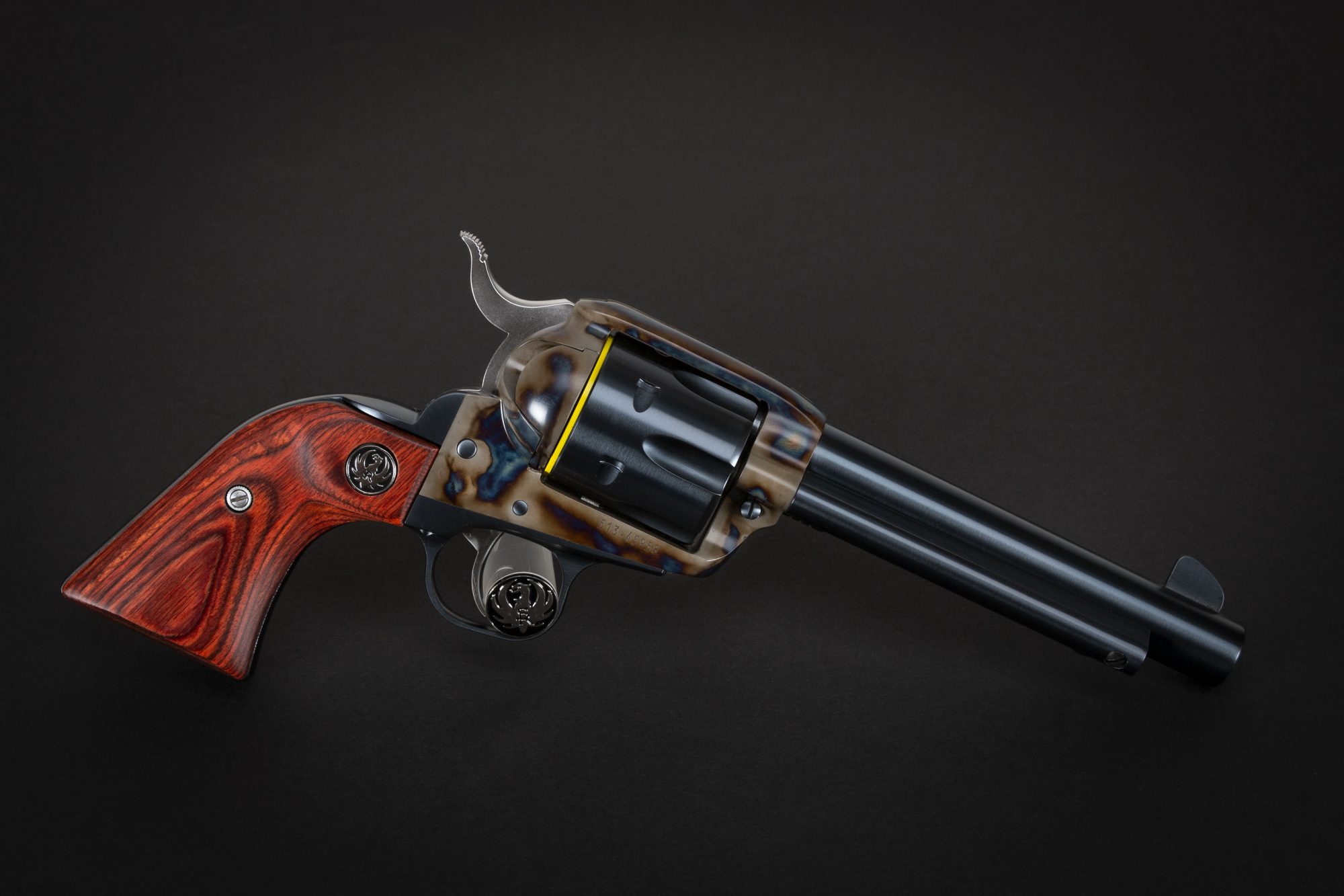 Photo of a Ruger New Vaquero single action revolver, featuring restoration-grade metal finishes by Turnbull Restoration of Bloomfield, NY