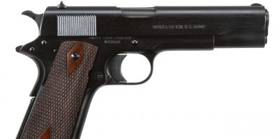 Photo of a restored Colt Model of 1911 U.S. Army from 1918, with correct "Black Army" finish. Restoration and finish work performed by Turnbull Restoration of Bloomfield, NY