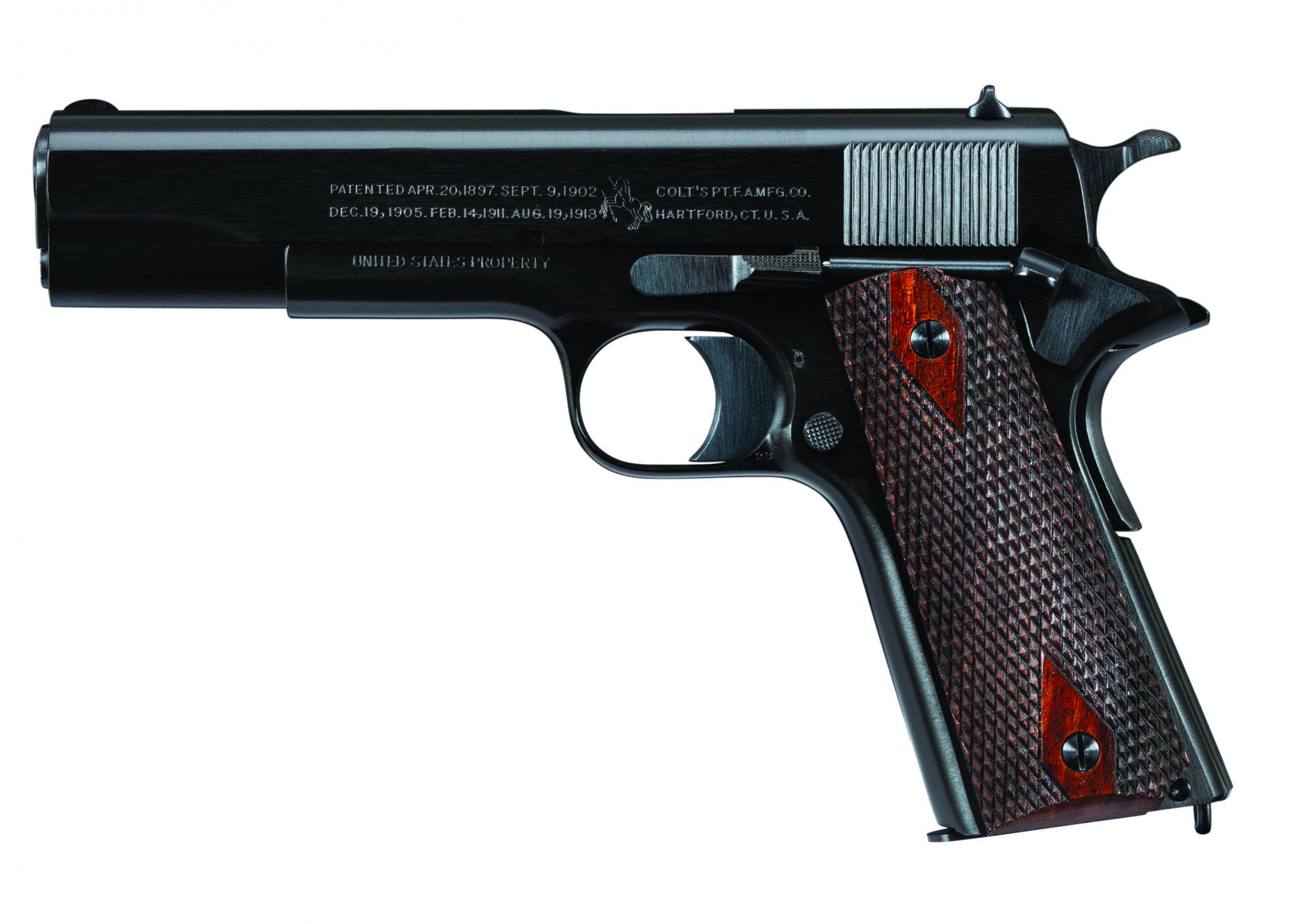 Photo of a restored Colt Model 1911 in the 1918-correct "Black Army" style, by Turnbull Restoration of Bloomfield, NY