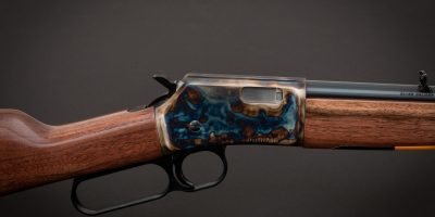 Photo of a color case hardened Browning BL-22 rifle, featuring bone charcoal color case hardening by Turnbull Restoration of Bloomfield, NY